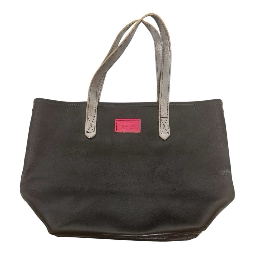 J.W. Hulme Co. DCH Made in USA All Leather Tote Black w/ Silver Staps